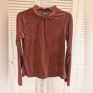MODCLOTH Velvet Ribbed Top Blouse Long Sleeve Small Mock Neck Boho Dressy